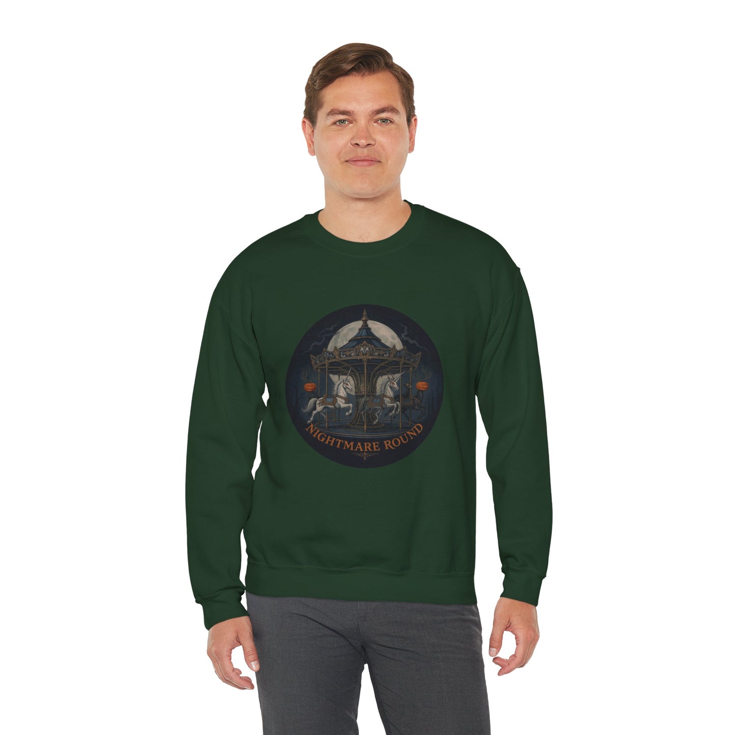 Nightmare Round Sweatshirt – Gothic Halloween Carousel Design