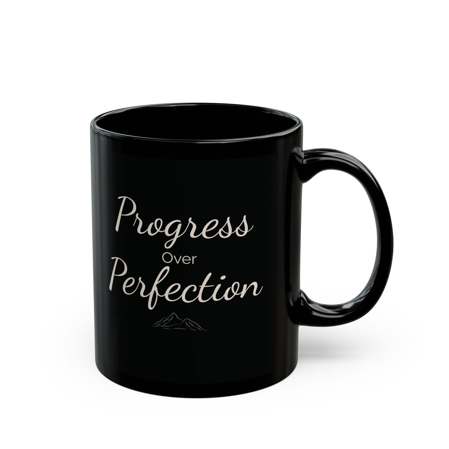 Motivational Black Mug - Progress Over Perfection, Coffee Cup, Inspirational Gift, Office Mug, Tea Lover's Delight