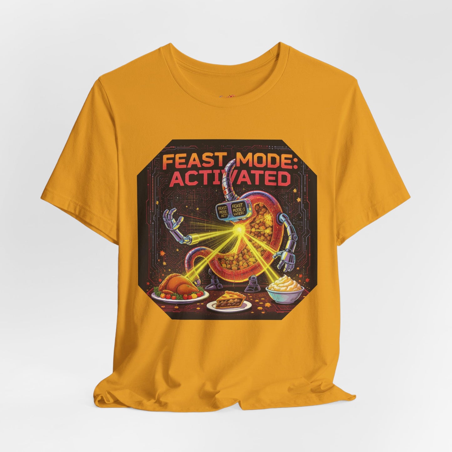 Feast Mode: Activated Tee – Fun Robotic Stomach Thanksgiving Graphic