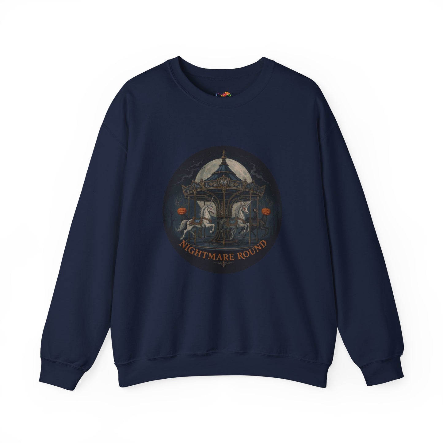 Nightmare Round Sweatshirt – Gothic Halloween Carousel Design