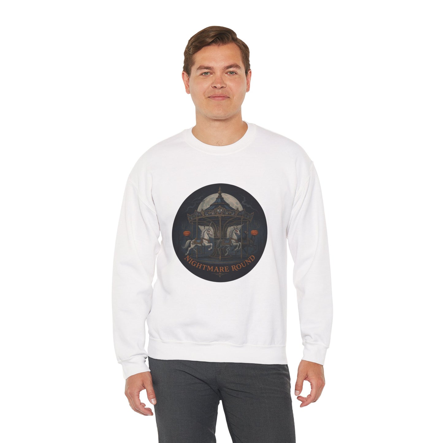 Nightmare Round Sweatshirt – Gothic Halloween Carousel Design