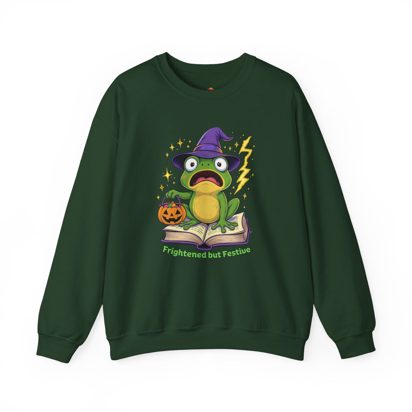 Frightened but Festive Sweatshirt β Wizard Frog Halloween Pullover