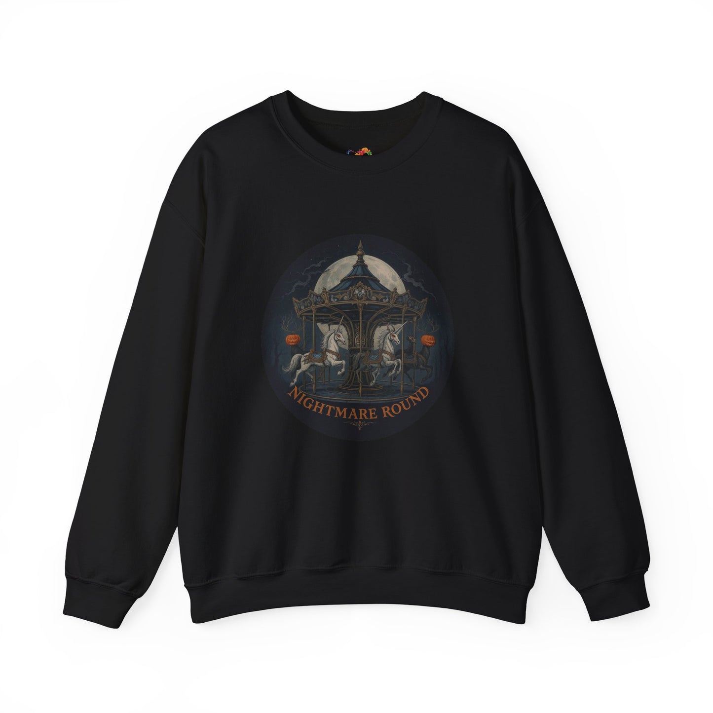 Nightmare Round Sweatshirt – Gothic Halloween Carousel Design