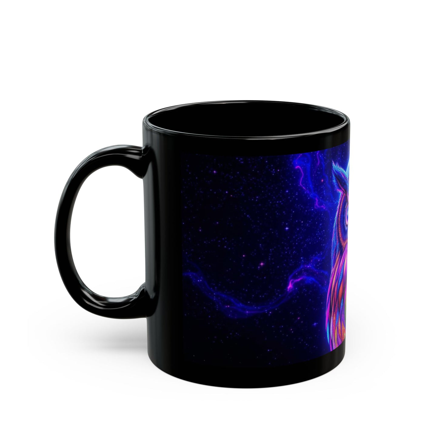Neon Psychedelic Owl — Cosmic Glow Mug