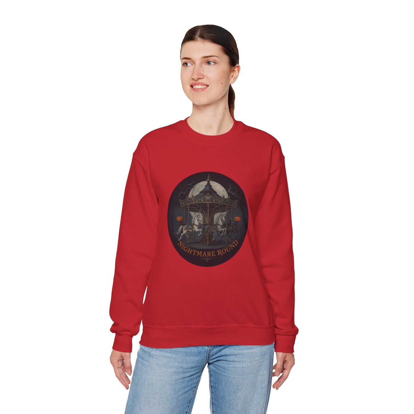 Nightmare Round Sweatshirt – Gothic Halloween Carousel Design