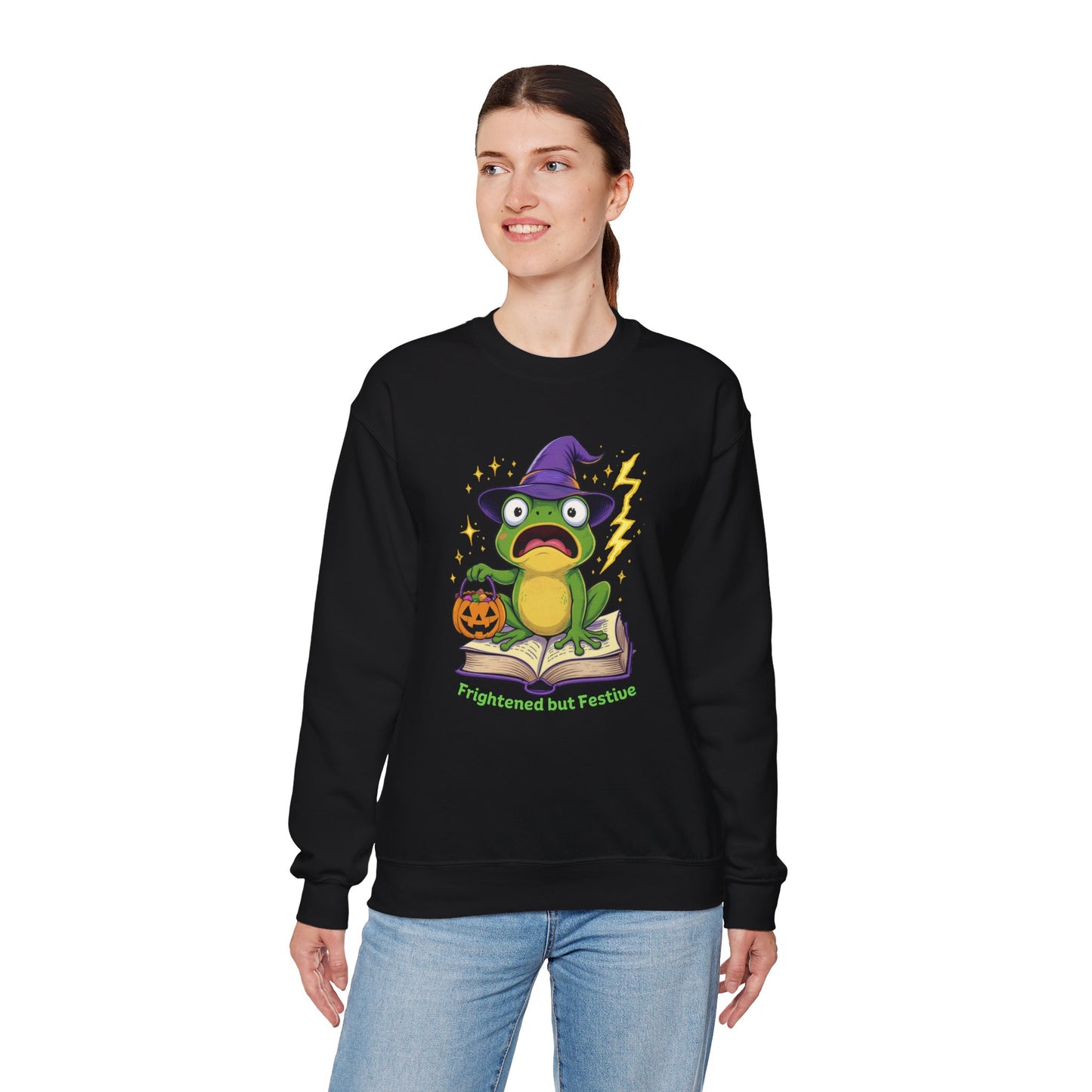 Frightened but Festive Sweatshirt β Wizard Frog Halloween Pullover
