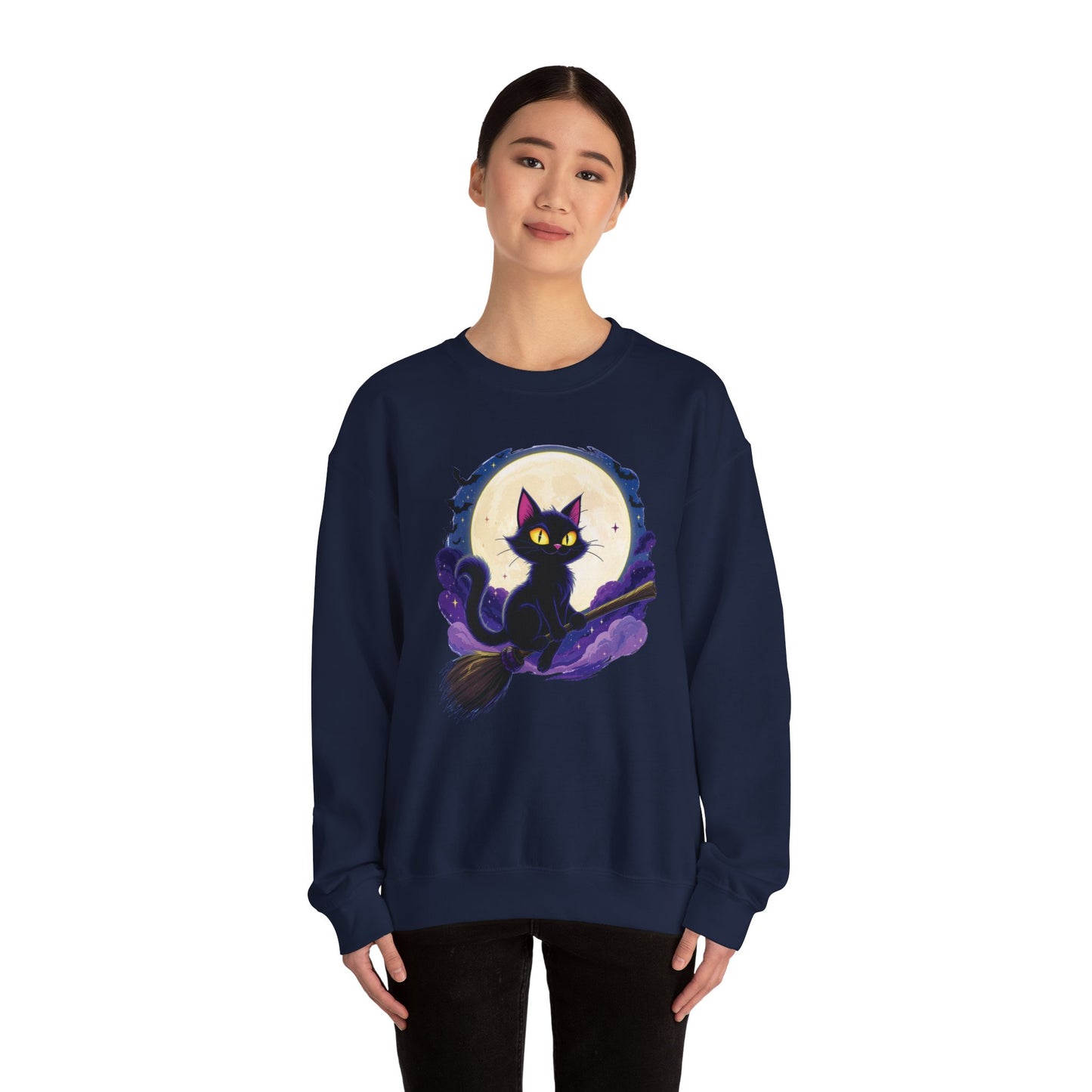 Midnight Mischief Cat Crewneck Sweatshirt, Halloween Apparel, Gift for Cat Lovers, Funny Sweatshirt, Casual Fall Wear