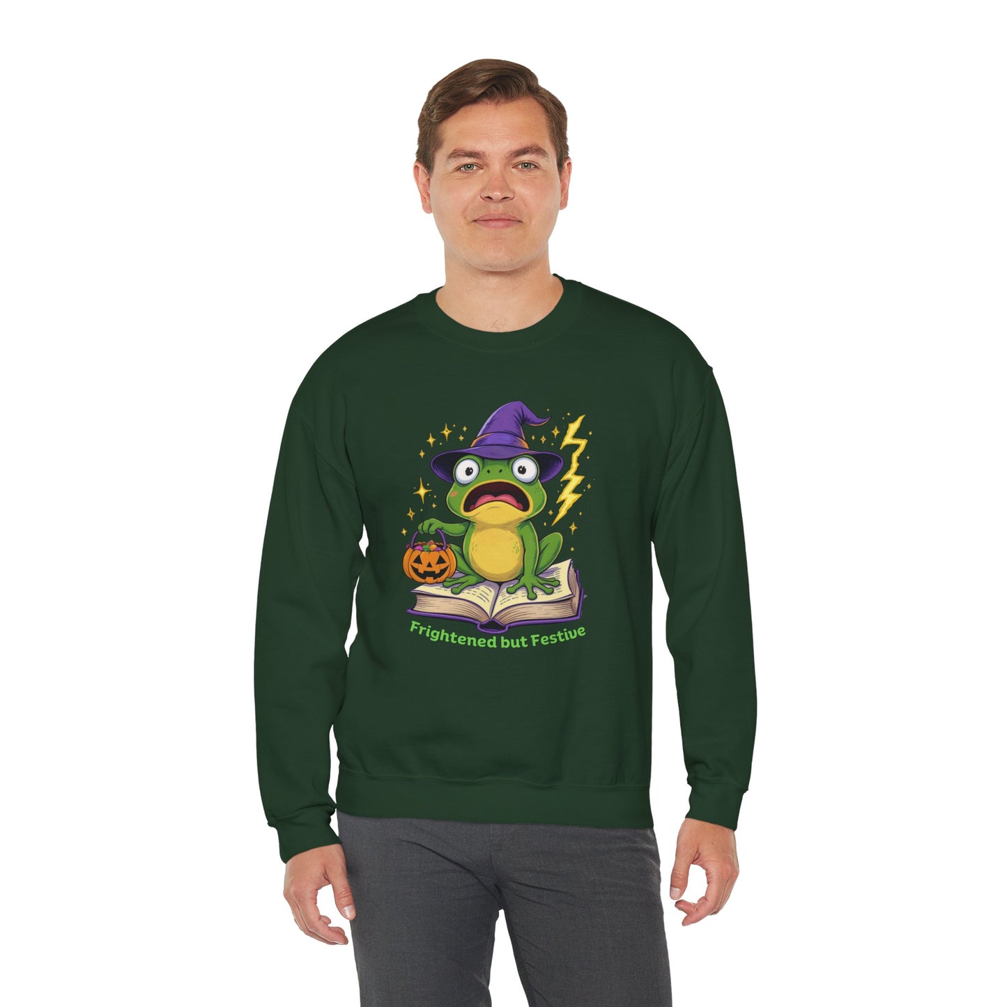Frightened but Festive Sweatshirt β Wizard Frog Halloween Pullover
