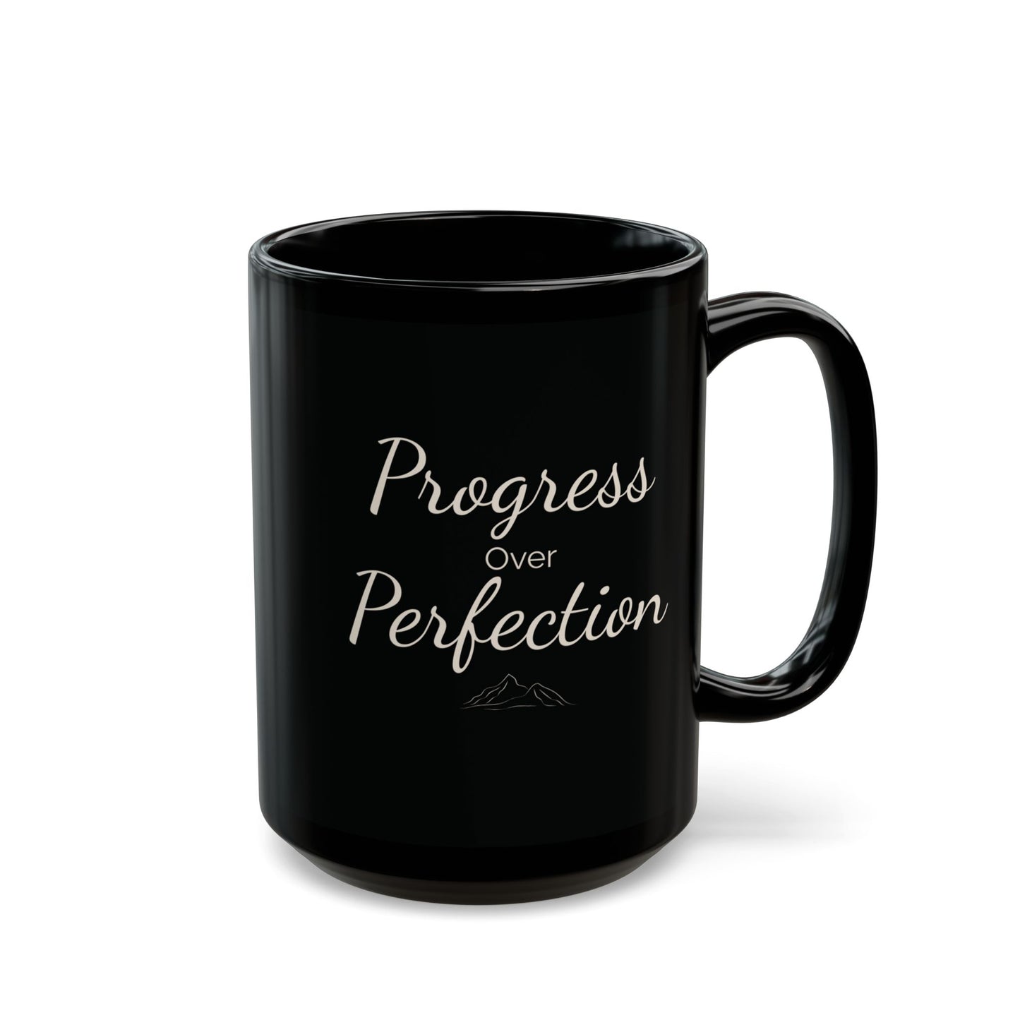 Motivational Black Mug - Progress Over Perfection, Coffee Cup, Inspirational Gift, Office Mug, Tea Lover's Delight