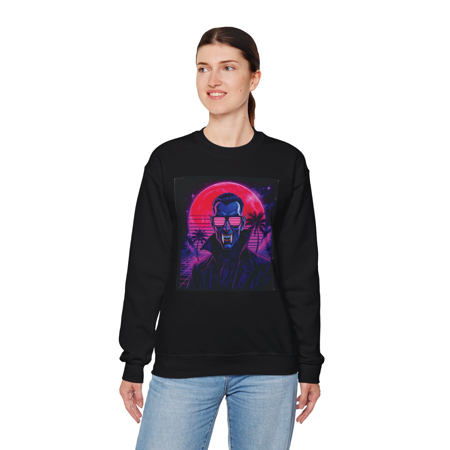 Neon Fang Club Sweatshirt – Retro Vampire Synthwave Sweatshirt