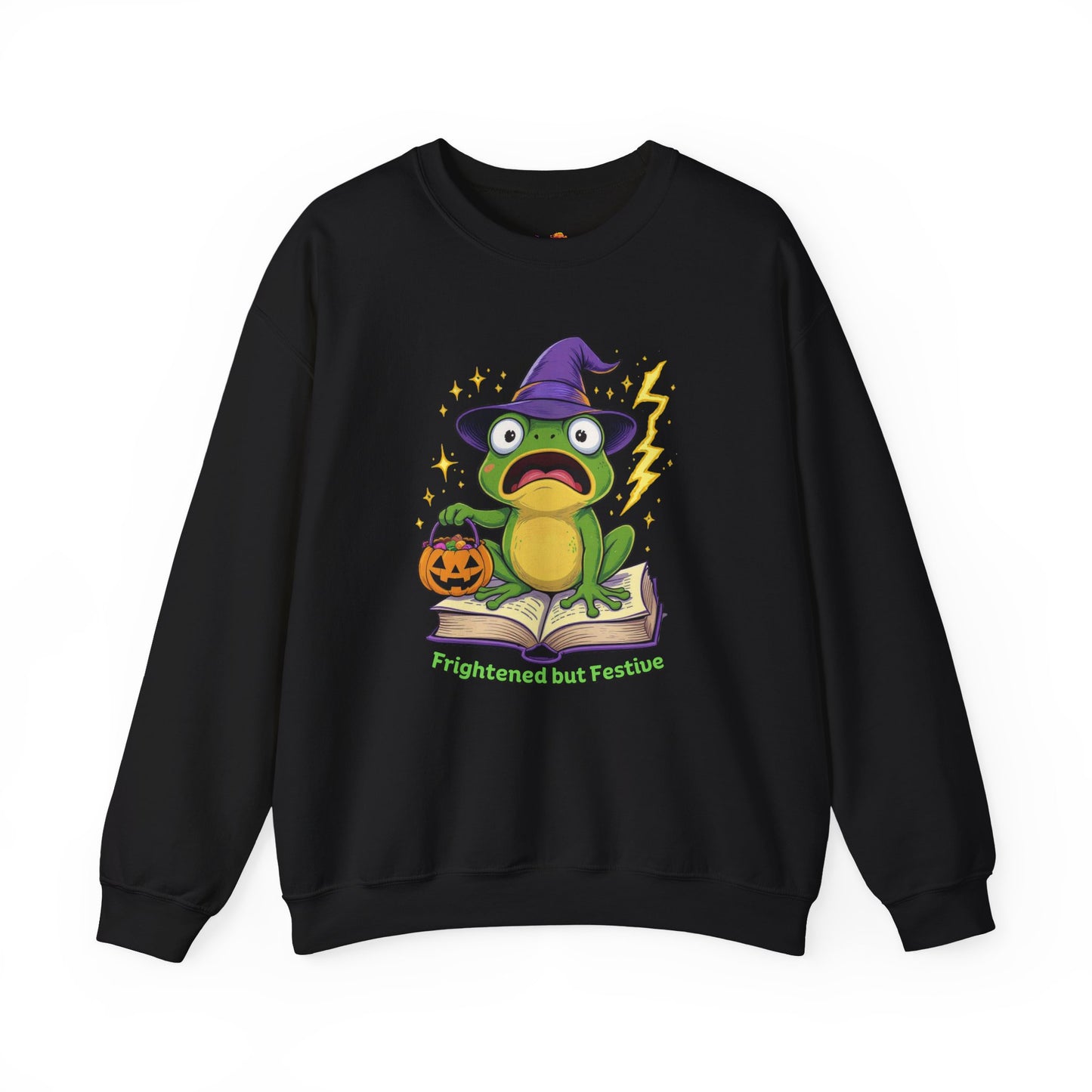 Frightened but Festive Sweatshirt β Wizard Frog Halloween Pullover