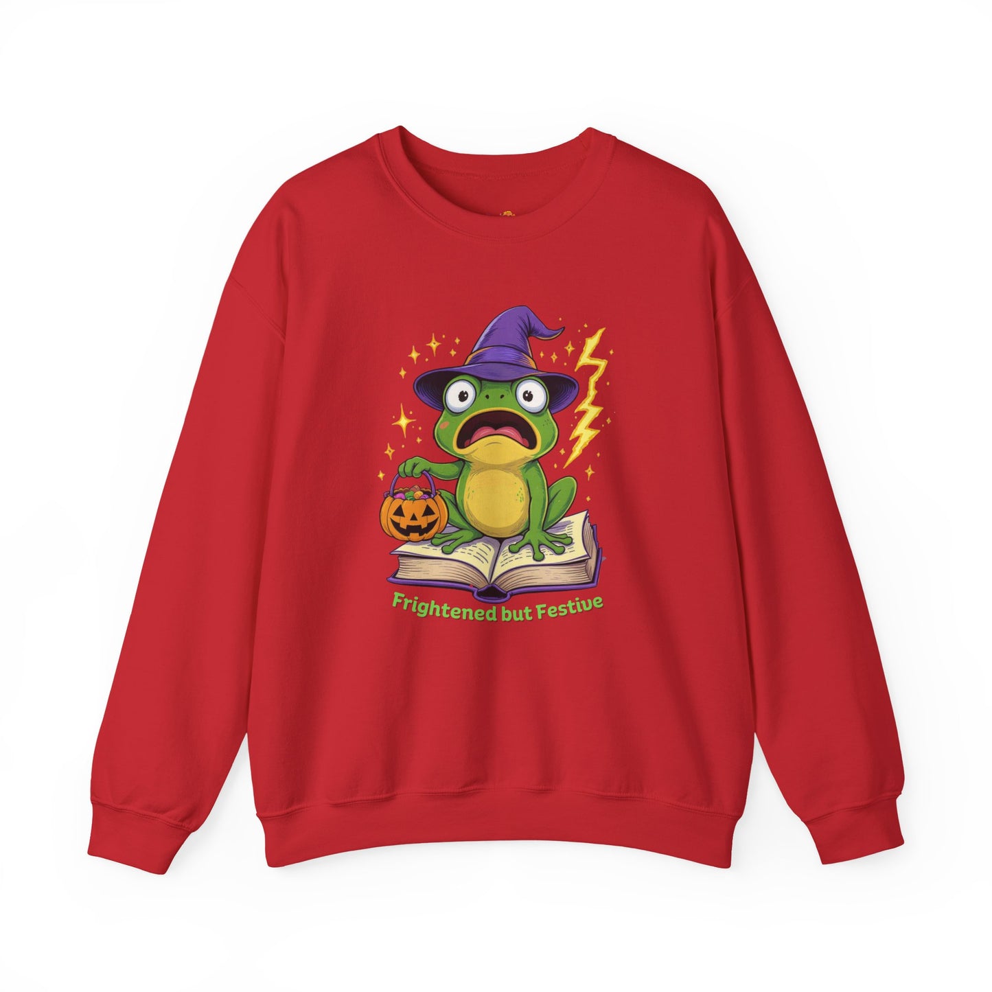 Frightened but Festive Sweatshirt β Wizard Frog Halloween Pullover