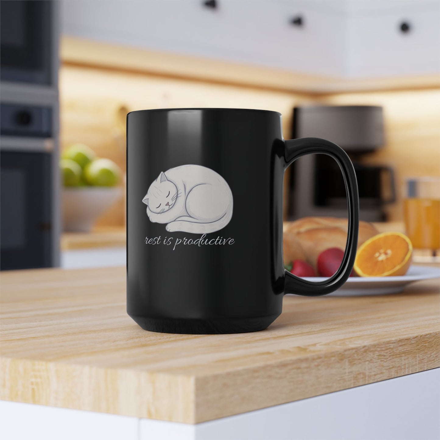 Rest Is Productive – Minimalist Cat Self-Care Mug