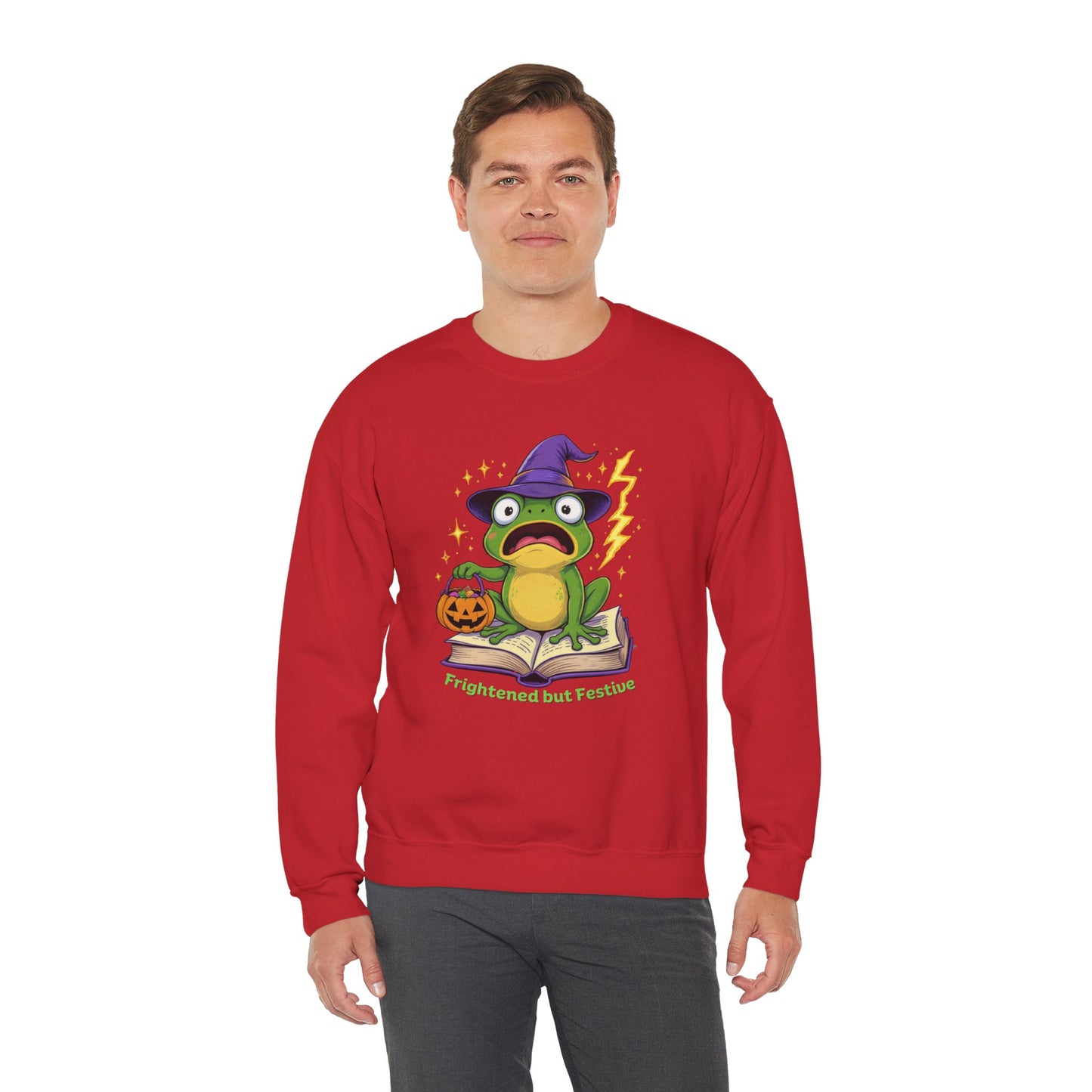 Frightened but Festive Sweatshirt β Wizard Frog Halloween Pullover