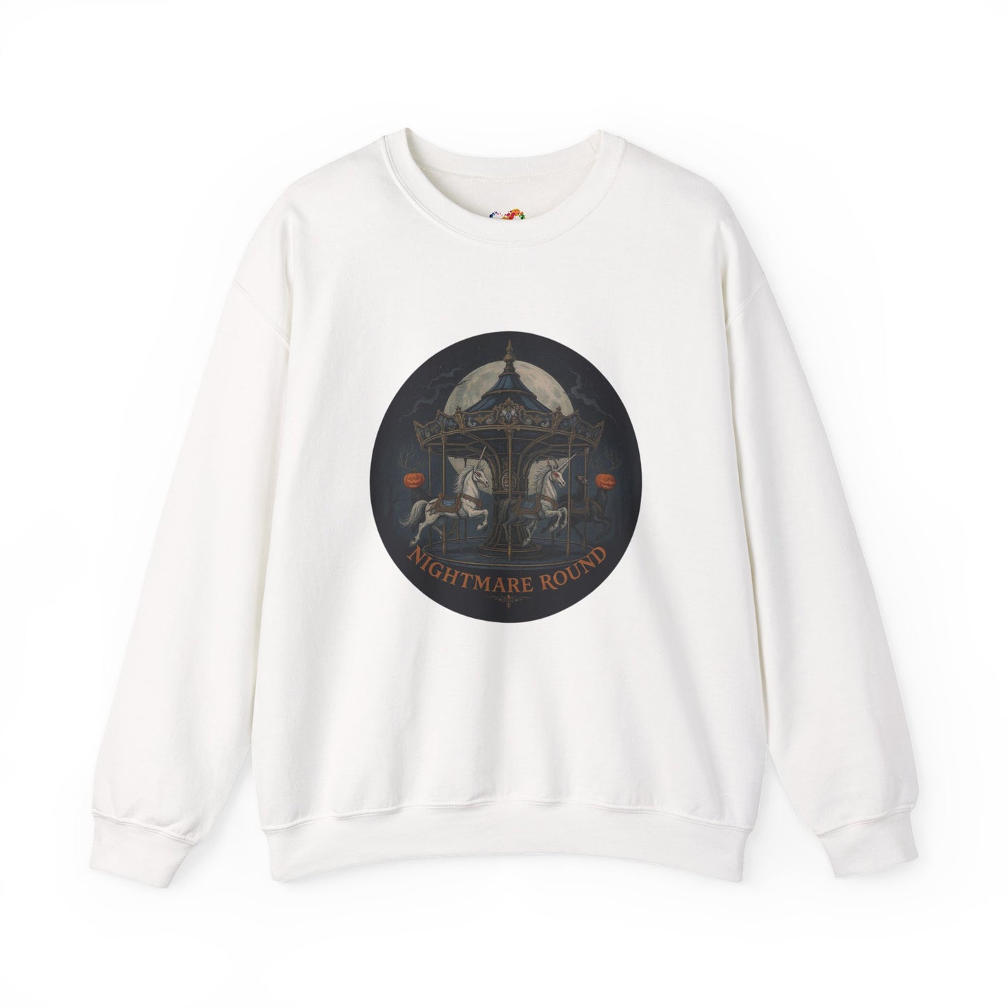 Nightmare Round Sweatshirt – Gothic Halloween Carousel Design