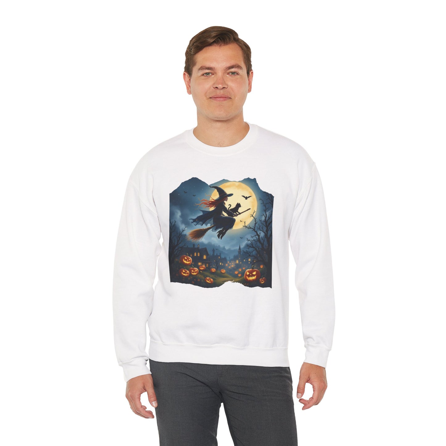 Midnight Flight Sweatshirt – Watercolor Witch & Cat Pullover