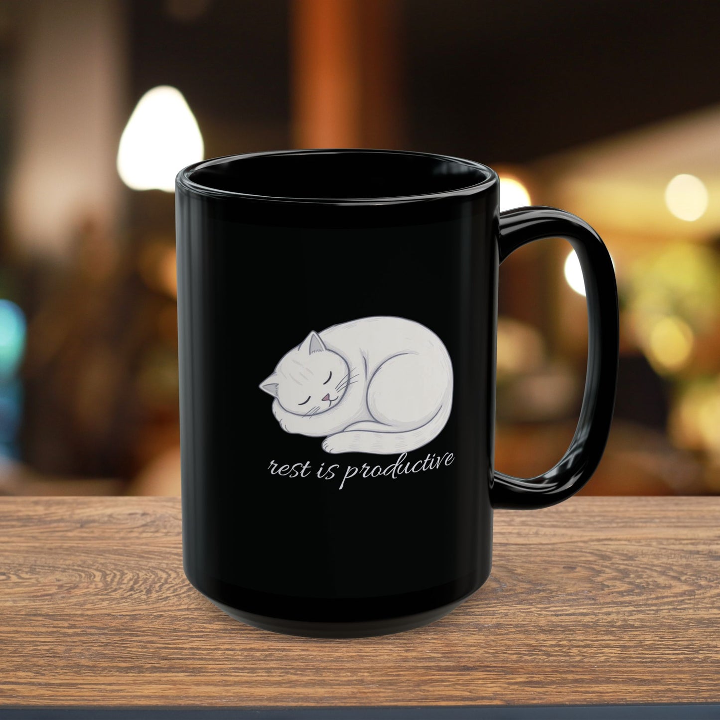 Rest Is Productive – Minimalist Cat Self-Care Mug