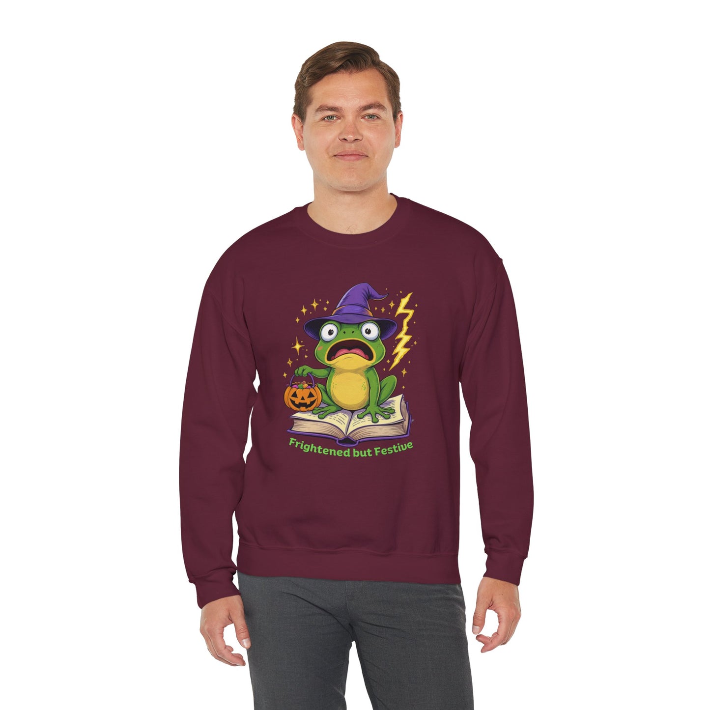 Frightened but Festive Sweatshirt β Wizard Frog Halloween Pullover
