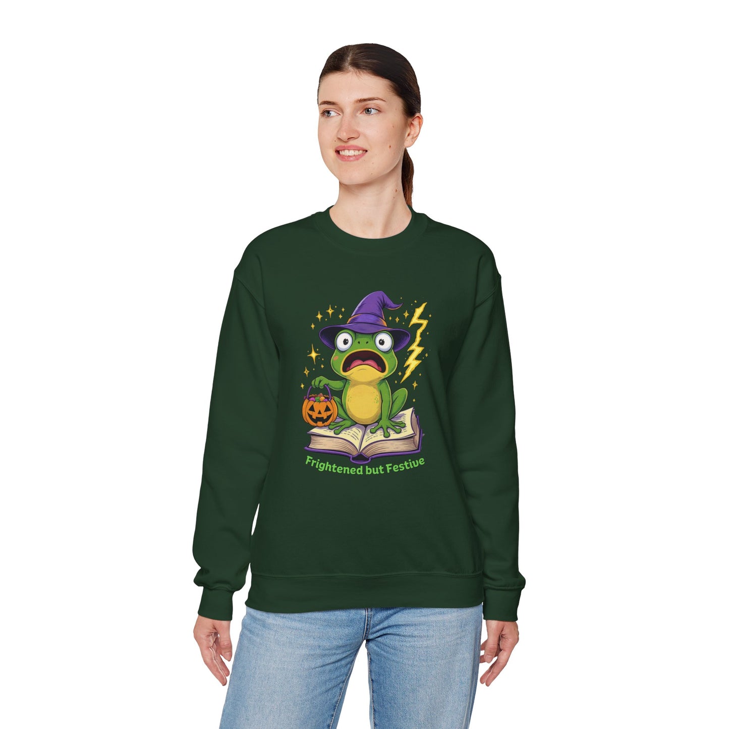 Frightened but Festive Sweatshirt β Wizard Frog Halloween Pullover