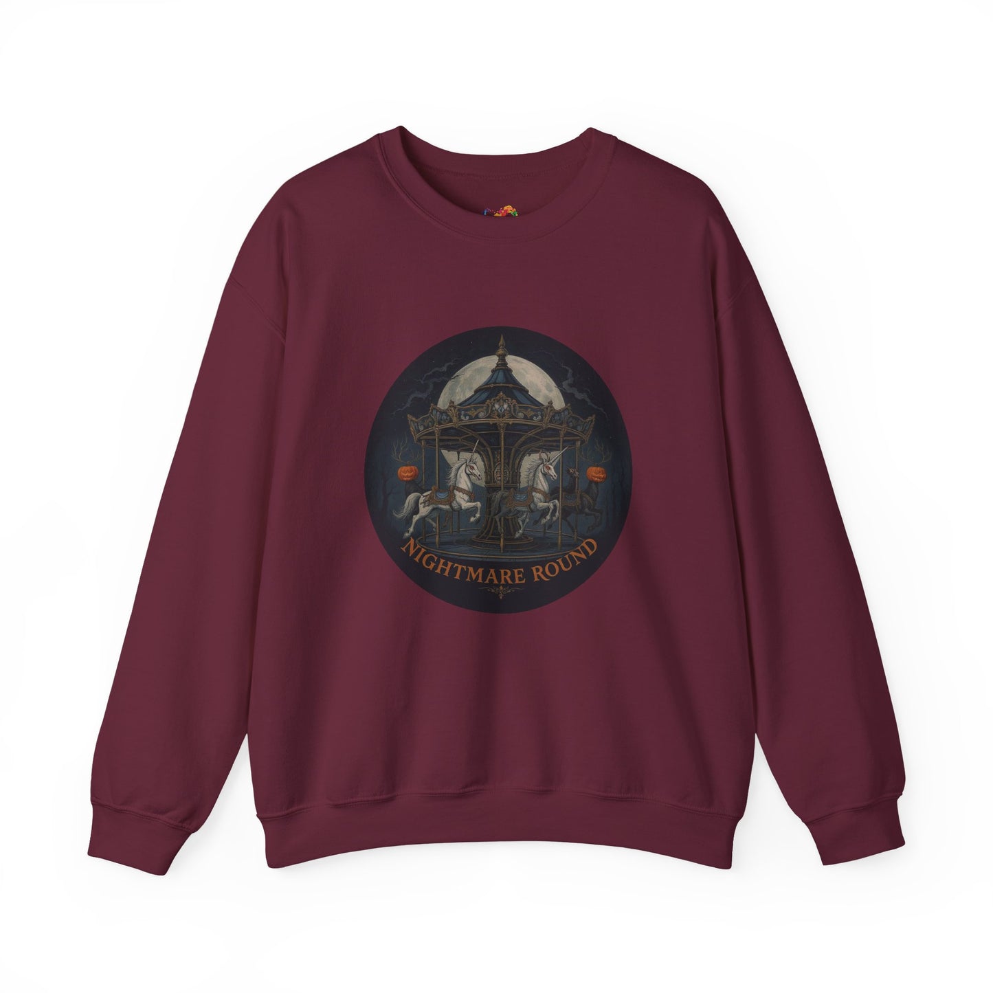 Nightmare Round Sweatshirt – Gothic Halloween Carousel Design