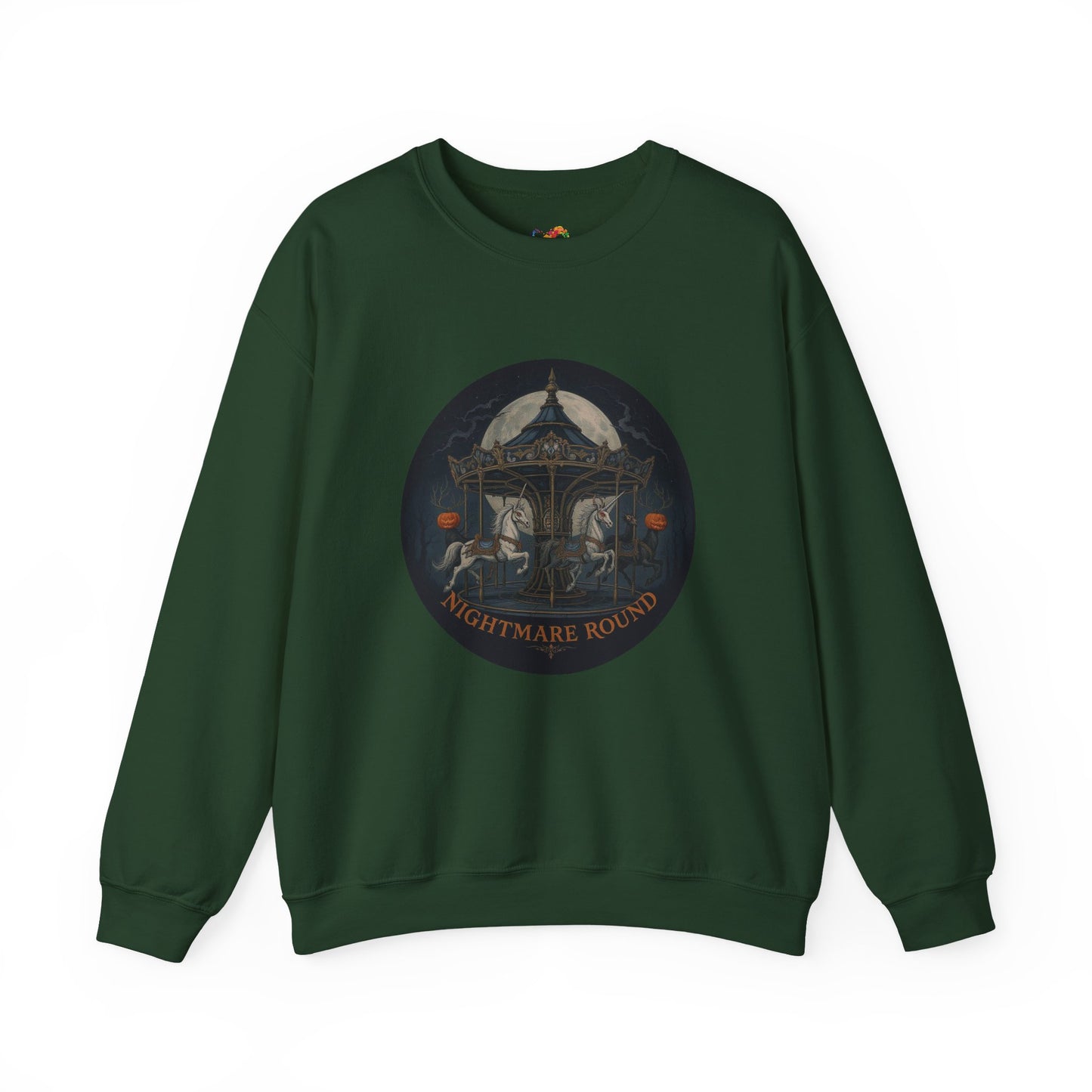 Nightmare Round Sweatshirt – Gothic Halloween Carousel Design
