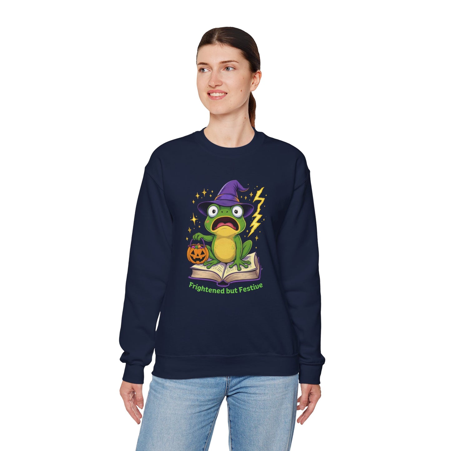 Frightened but Festive Sweatshirt β Wizard Frog Halloween Pullover