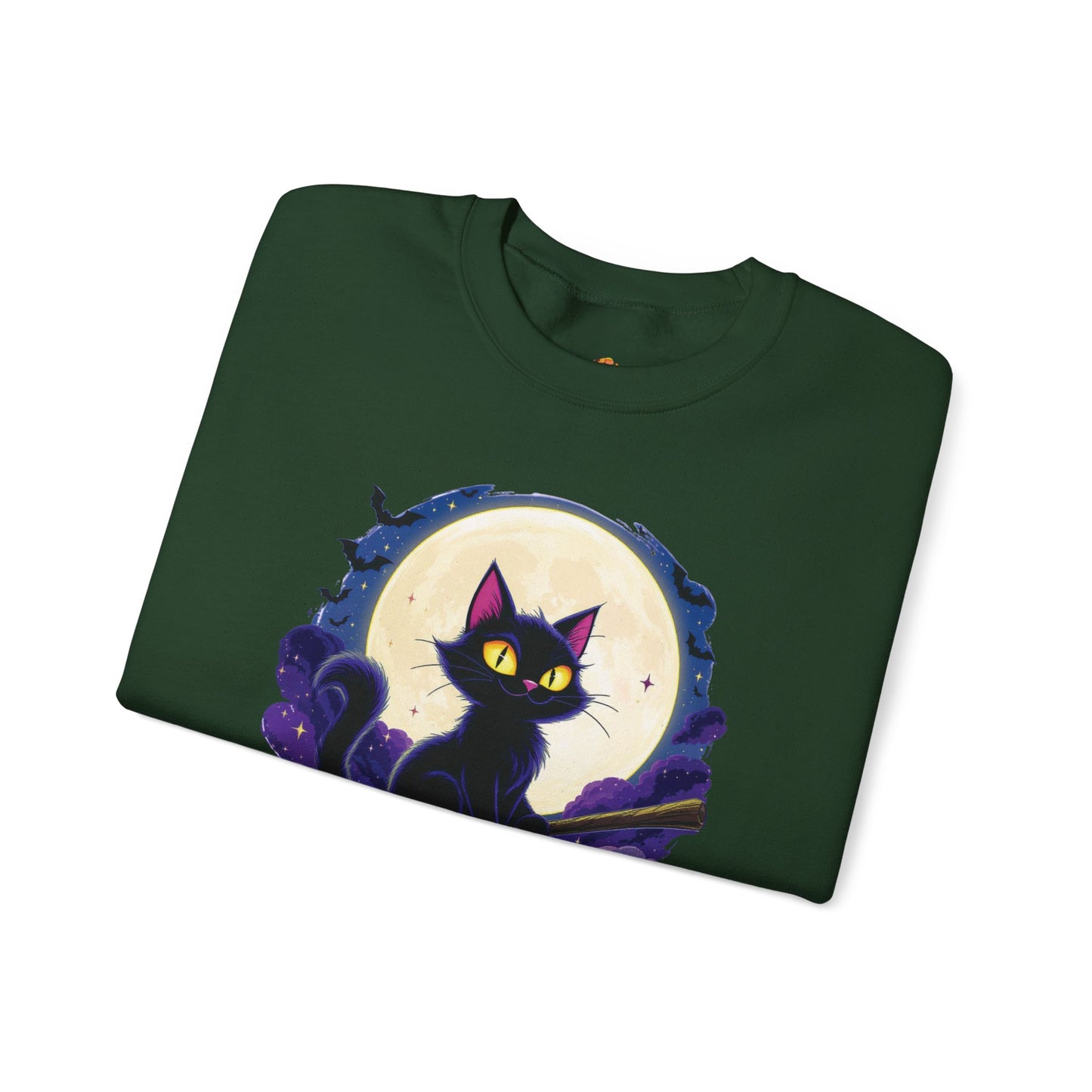 Midnight Mischief Cat Crewneck Sweatshirt, Halloween Apparel, Gift for Cat Lovers, Funny Sweatshirt, Casual Fall Wear