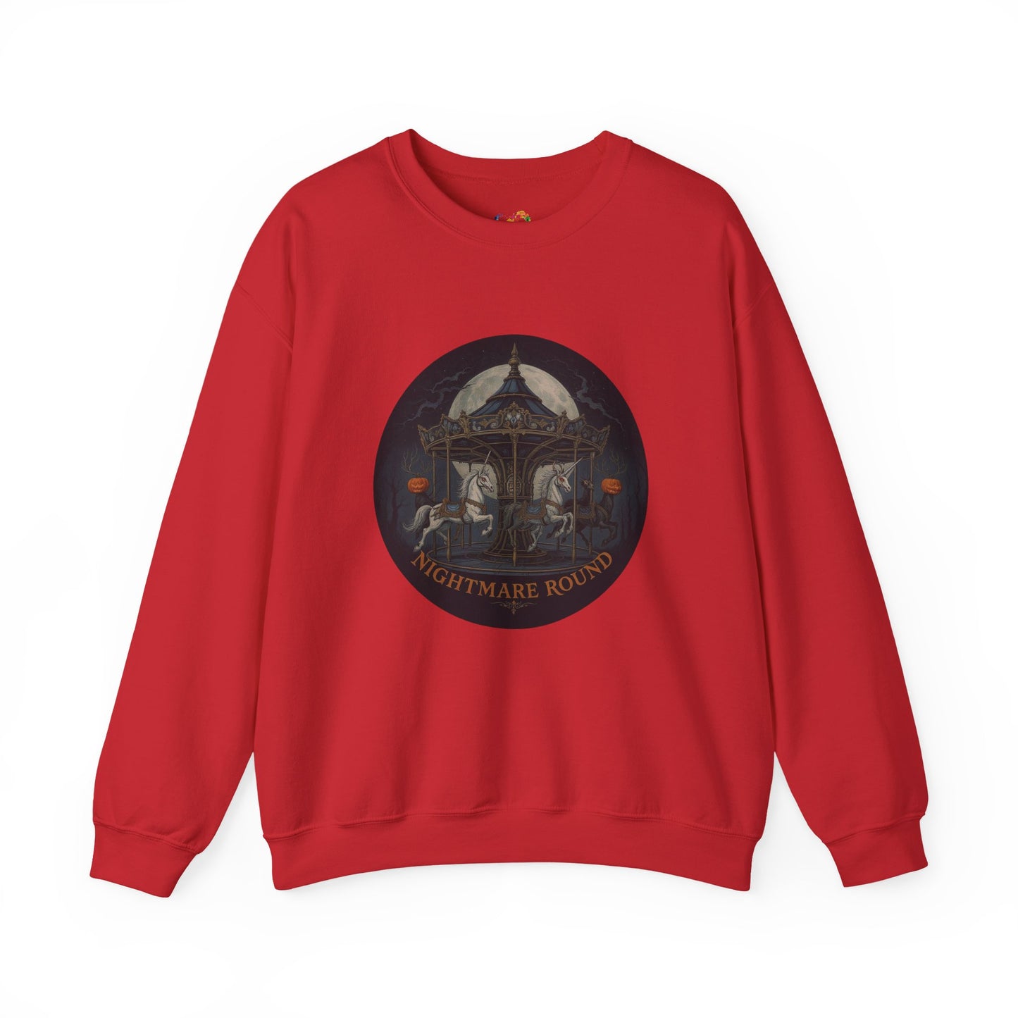 Nightmare Round Sweatshirt – Gothic Halloween Carousel Design