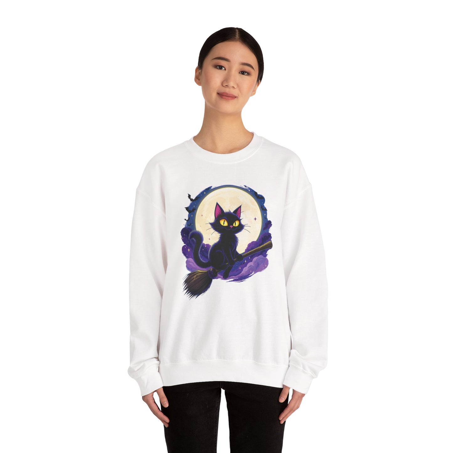 Midnight Mischief Cat Crewneck Sweatshirt, Halloween Apparel, Gift for Cat Lovers, Funny Sweatshirt, Casual Fall Wear