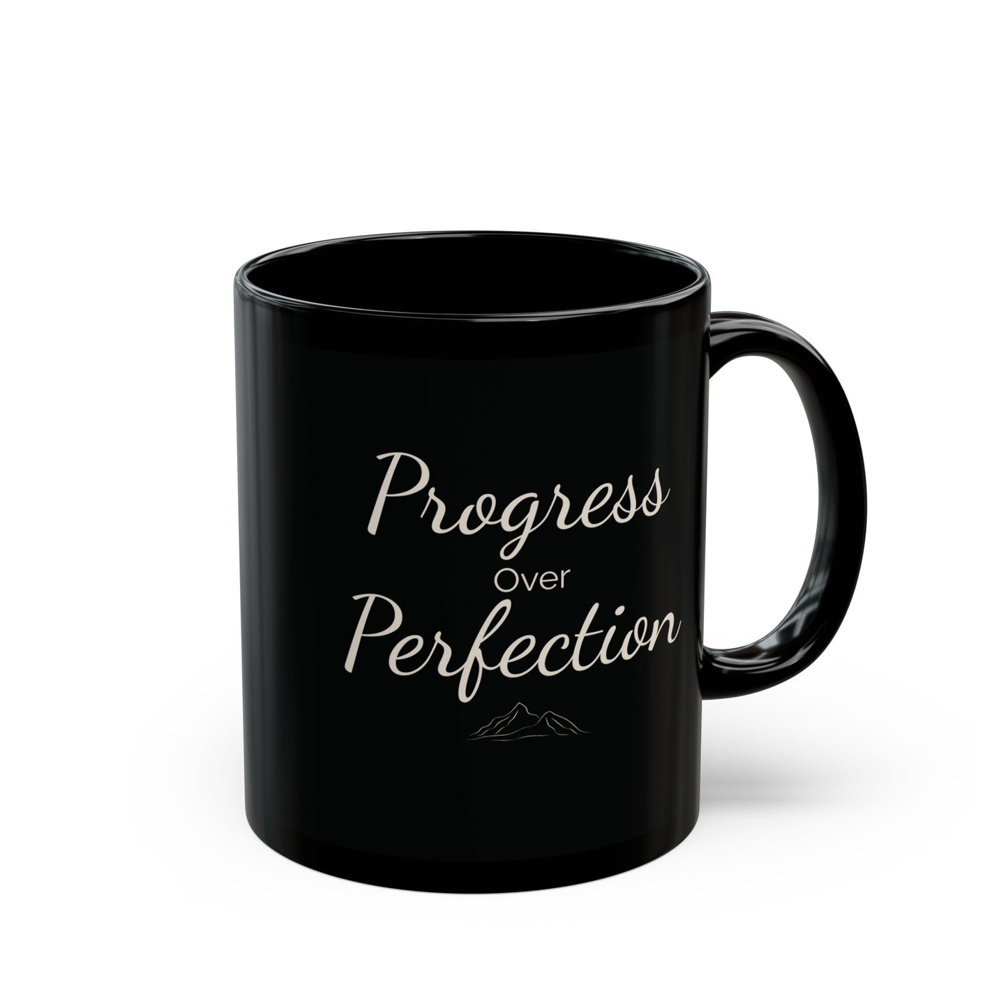 Motivational Black Mug - Progress Over Perfection, Coffee Cup, Inspirational Gift, Office Mug, Tea Lover's Delight