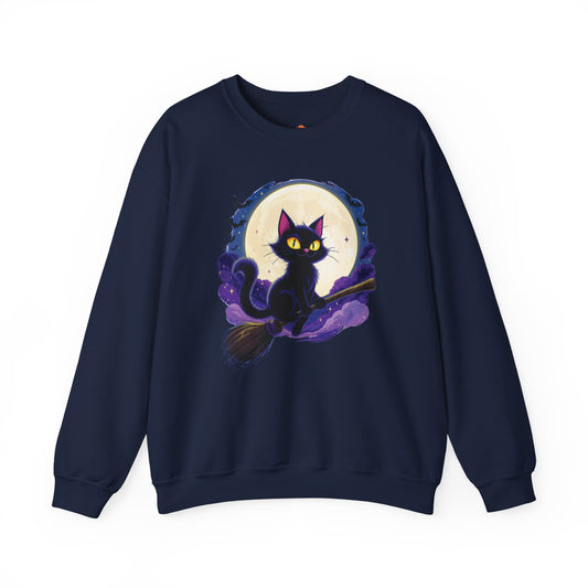 Midnight Mischief Cat Crewneck Sweatshirt, Halloween Apparel, Gift for Cat Lovers, Funny Sweatshirt, Casual Fall Wear
