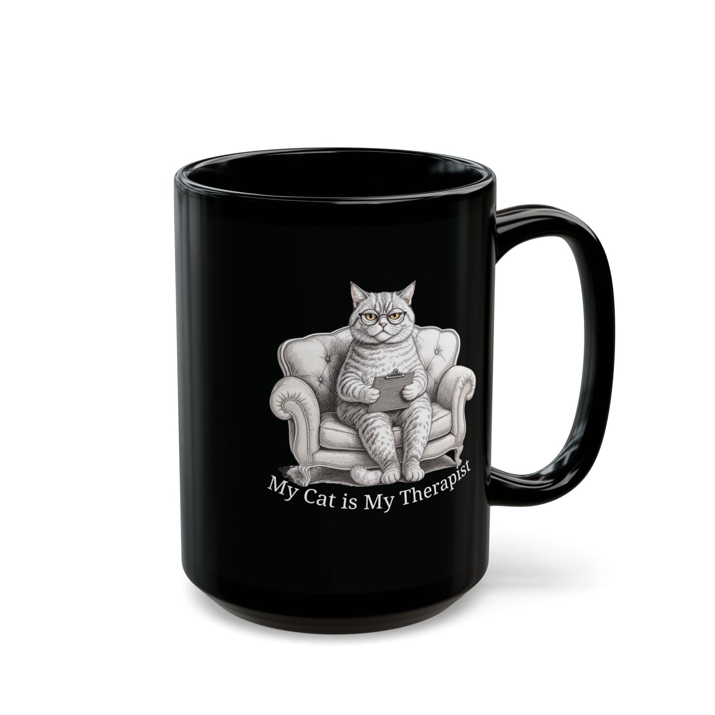 My Cat is My Therapist — Vintage Ink Illustration Mug