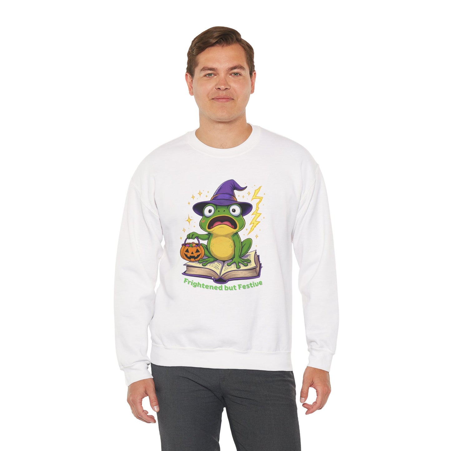 Frightened but Festive Sweatshirt – Wizard Frog Halloween Pullover