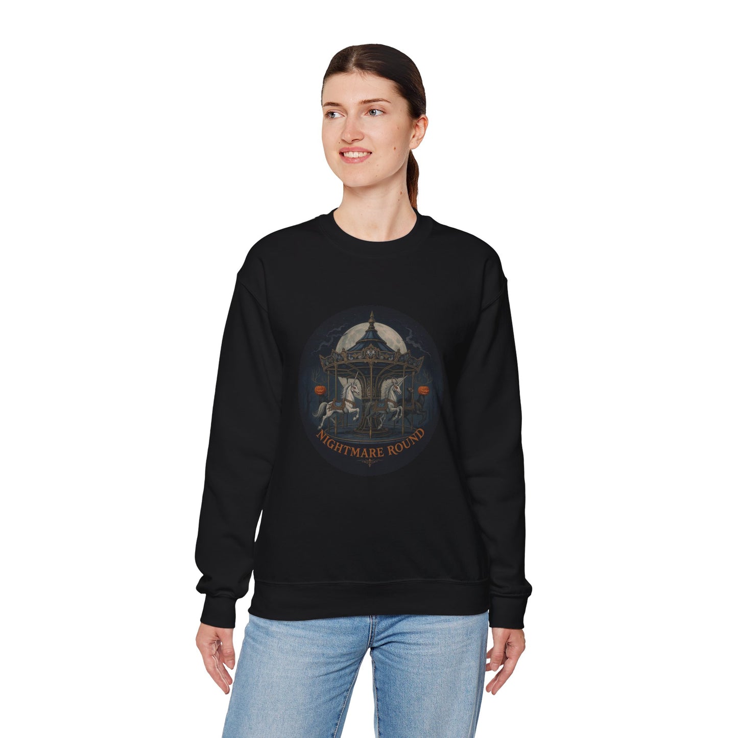 Nightmare Round Sweatshirt – Gothic Halloween Carousel Design