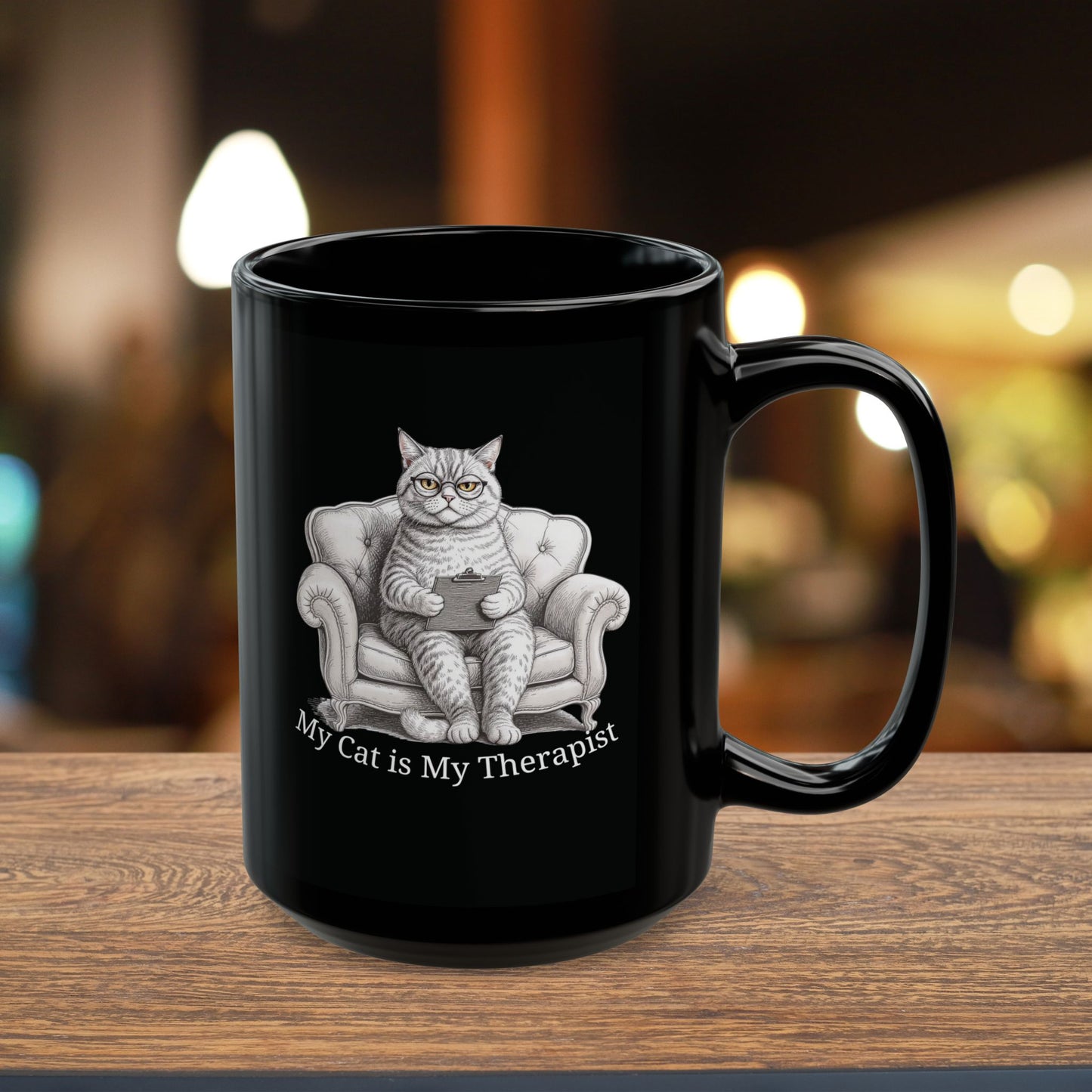 My Cat is My Therapist — Vintage Ink Illustration Mug