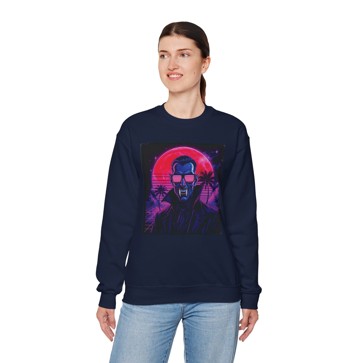 Neon Fang Club Sweatshirt – Retro Vampire Synthwave Sweatshirt