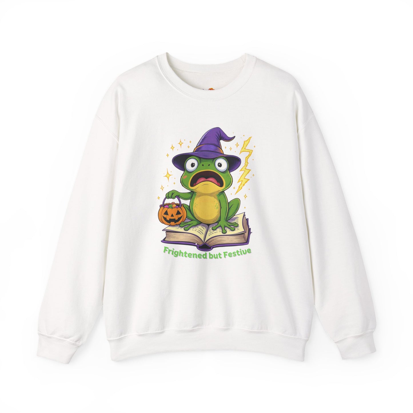 Frightened but Festive Sweatshirt – Wizard Frog Halloween Pullover