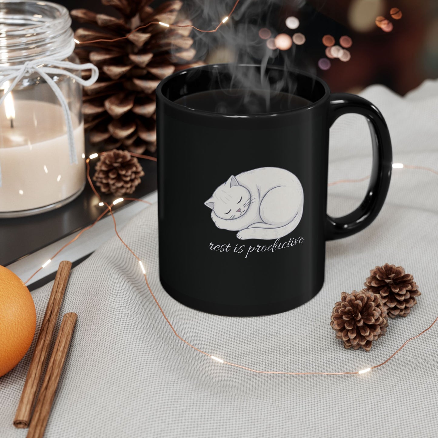 Rest Is Productive – Minimalist Cat Self-Care Mug