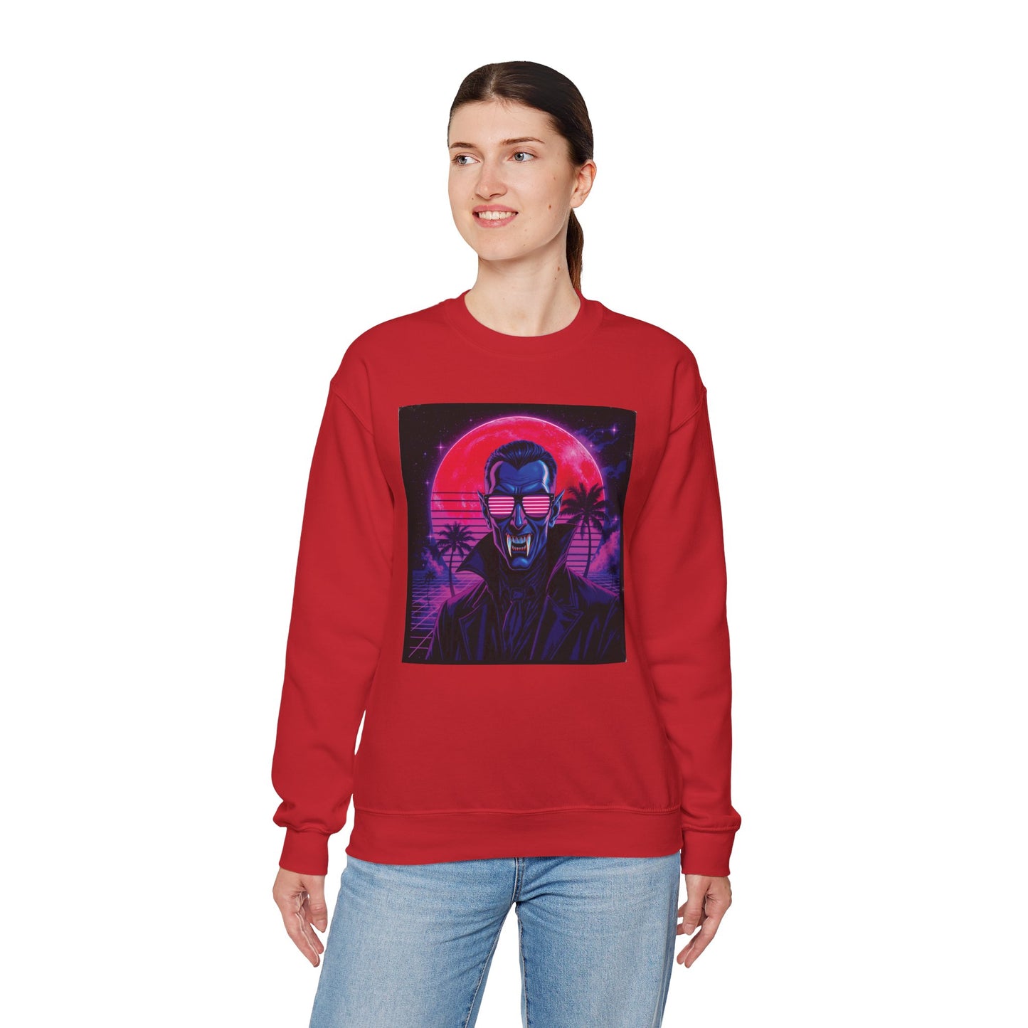 Neon Fang Club Sweatshirt – Retro Vampire Synthwave Sweatshirt