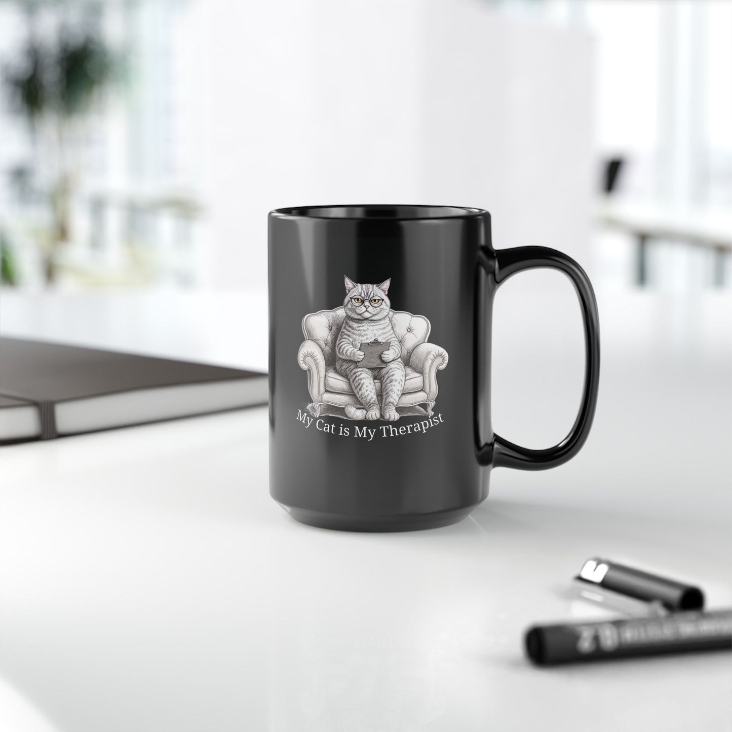 My Cat is My Therapist — Vintage Ink Illustration Mug