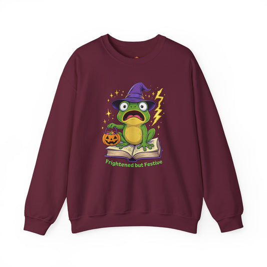 Frightened but Festive Sweatshirt – Wizard Frog Halloween Pullover