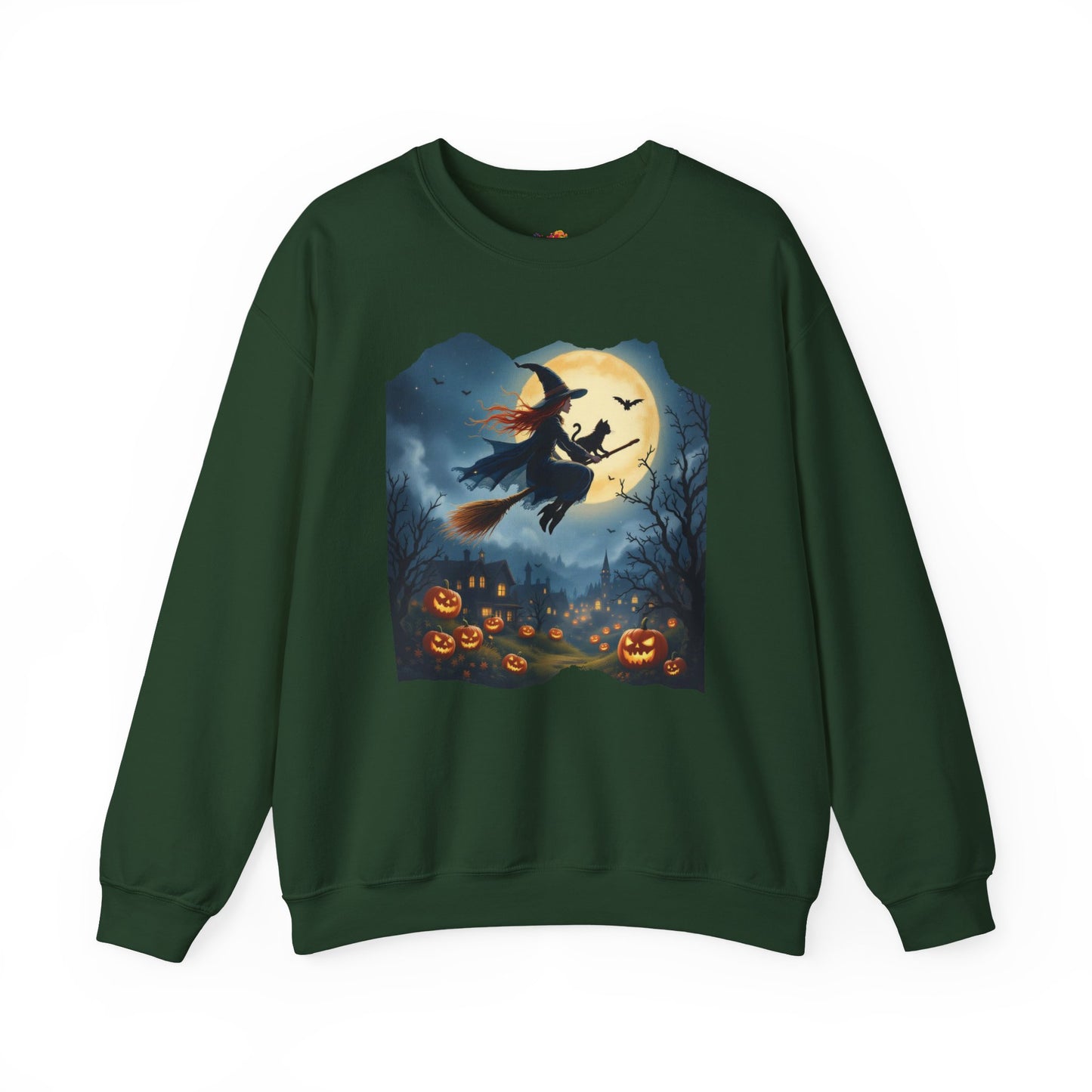 Midnight Flight Sweatshirt – Watercolor Witch & Cat Pullover