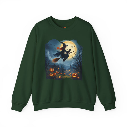 Midnight Flight Sweatshirt – Watercolor Witch & Cat Pullover