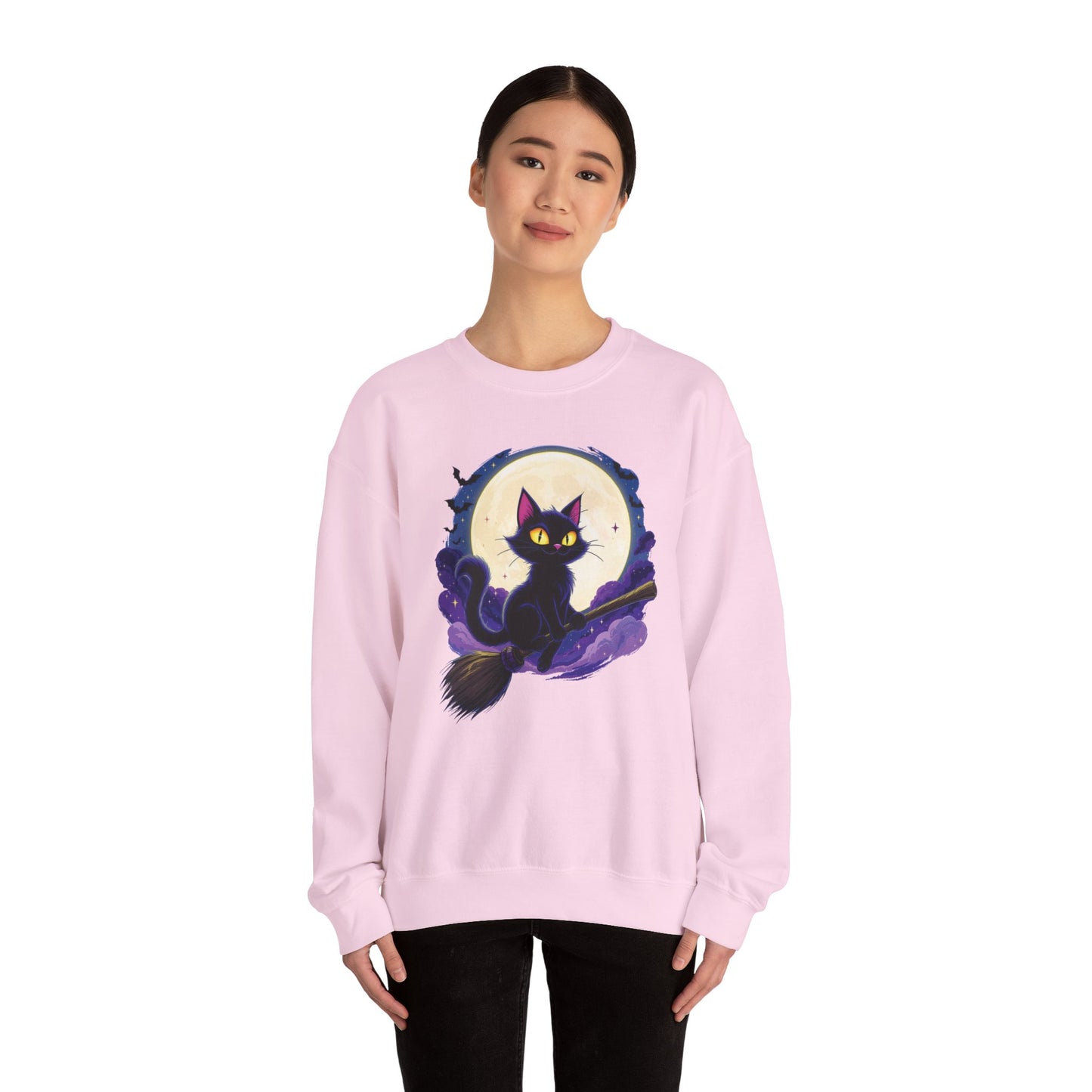 Midnight Mischief Cat Crewneck Sweatshirt, Halloween Apparel, Gift for Cat Lovers, Funny Sweatshirt, Casual Fall Wear
