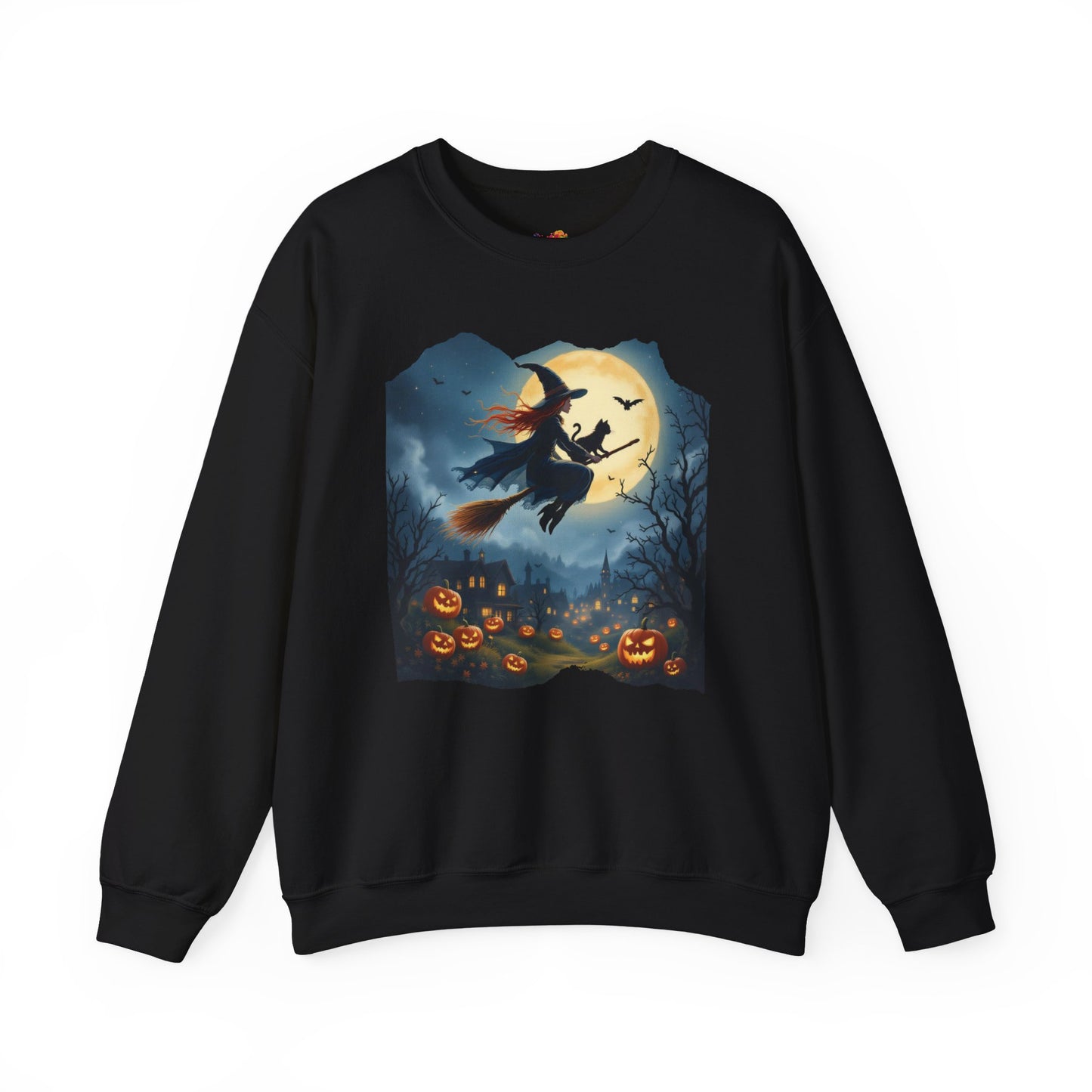 Midnight Flight Sweatshirt – Watercolor Witch & Cat Pullover