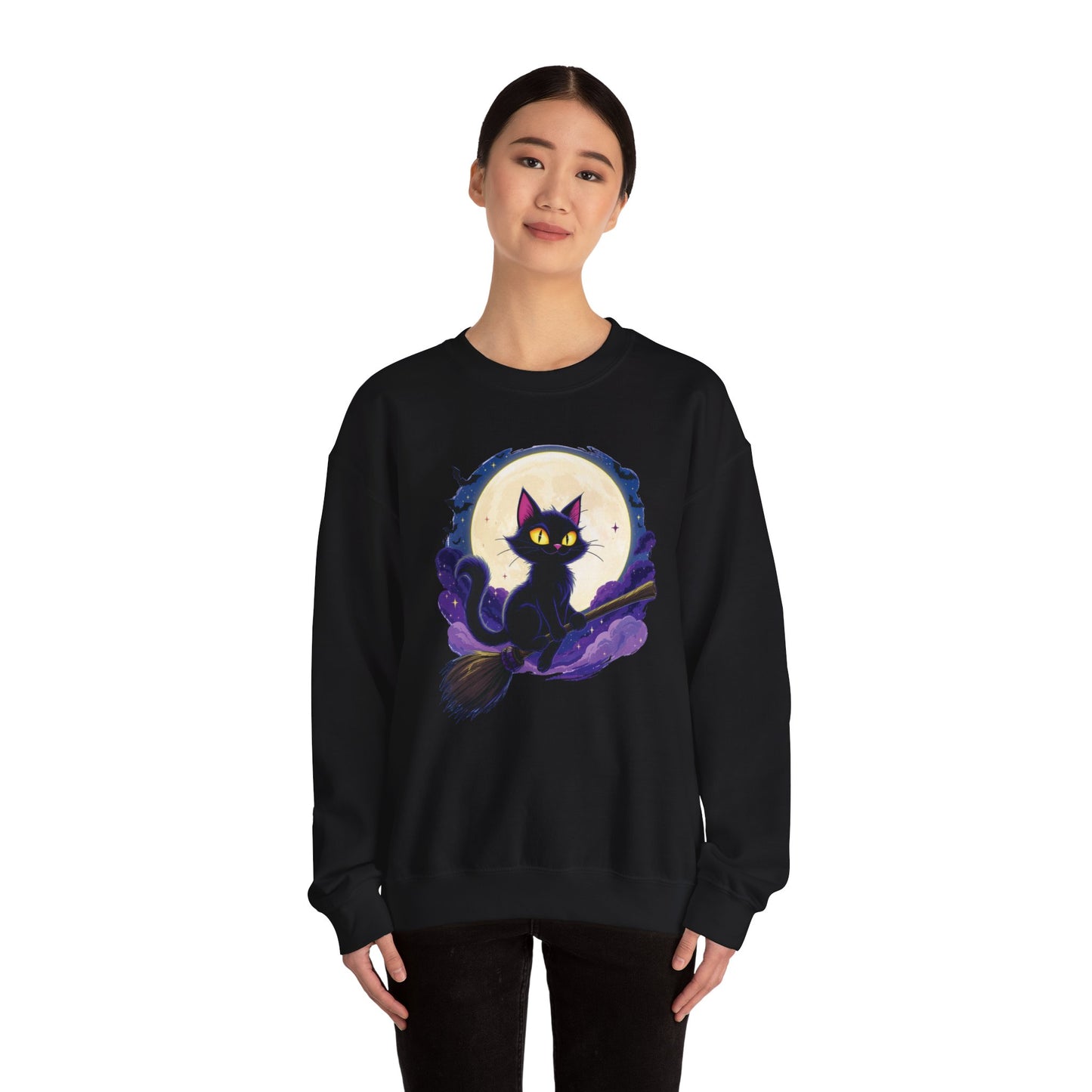Midnight Mischief Cat Crewneck Sweatshirt, Halloween Apparel, Gift for Cat Lovers, Funny Sweatshirt, Casual Fall Wear