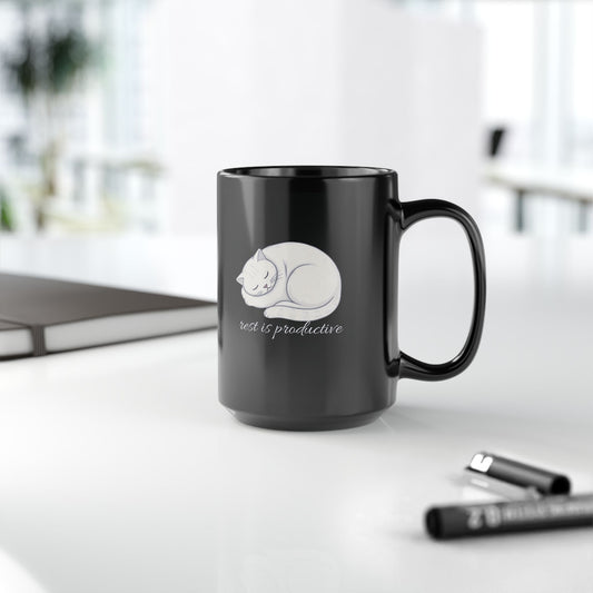 Rest Is Productive – Minimalist Cat Self-Care Mug