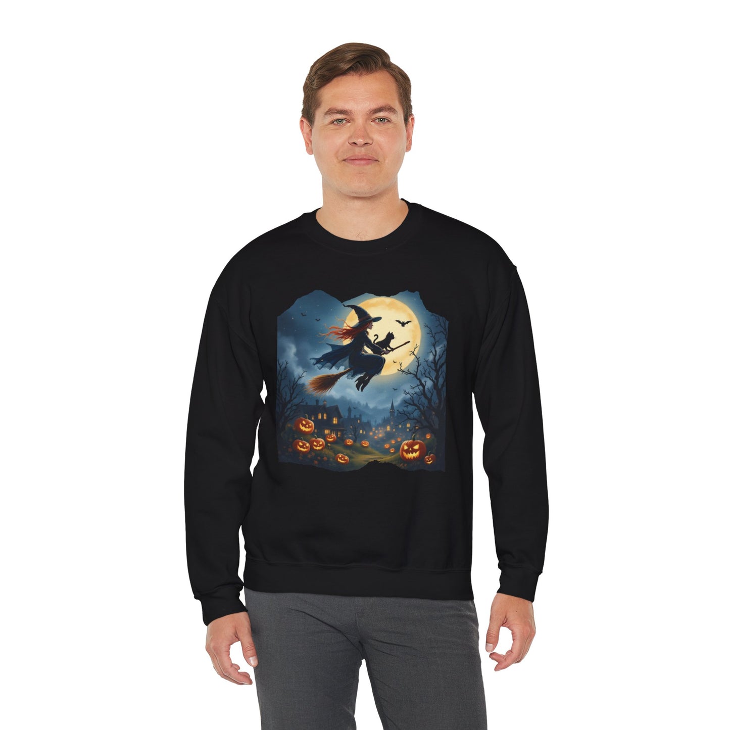 Midnight Flight Sweatshirt – Watercolor Witch & Cat Pullover