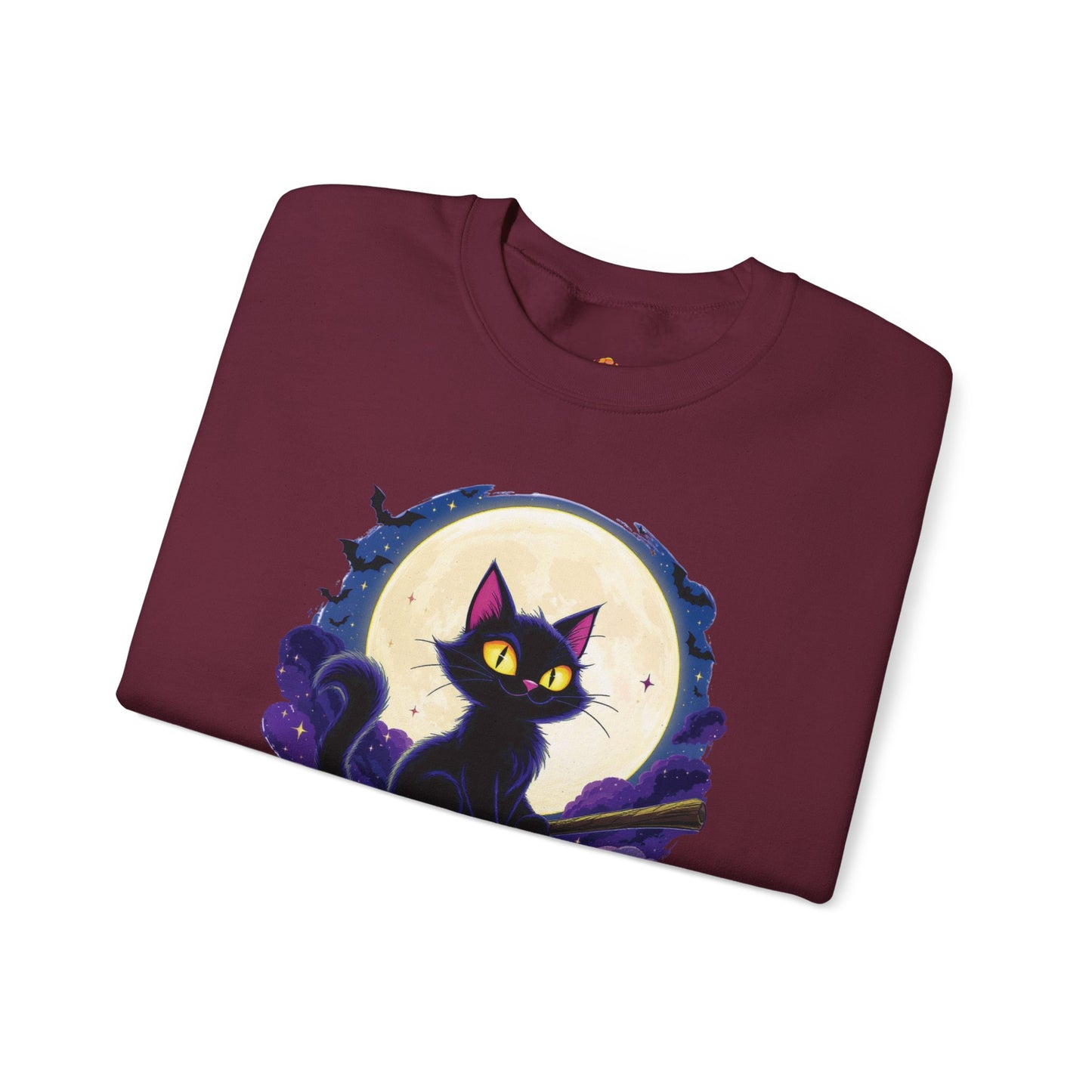 Midnight Mischief Cat Crewneck Sweatshirt, Halloween Apparel, Gift for Cat Lovers, Funny Sweatshirt, Casual Fall Wear