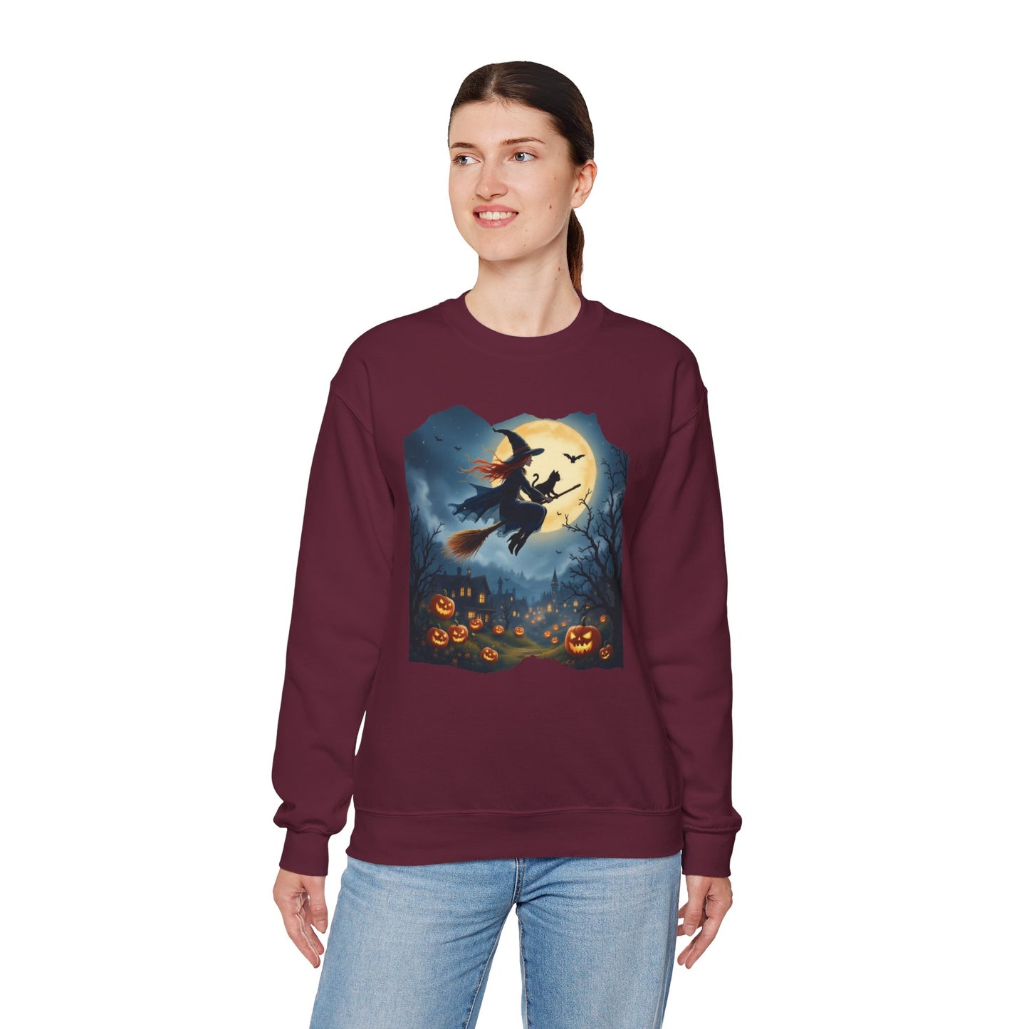 Midnight Flight Sweatshirt – Watercolor Witch & Cat Pullover
